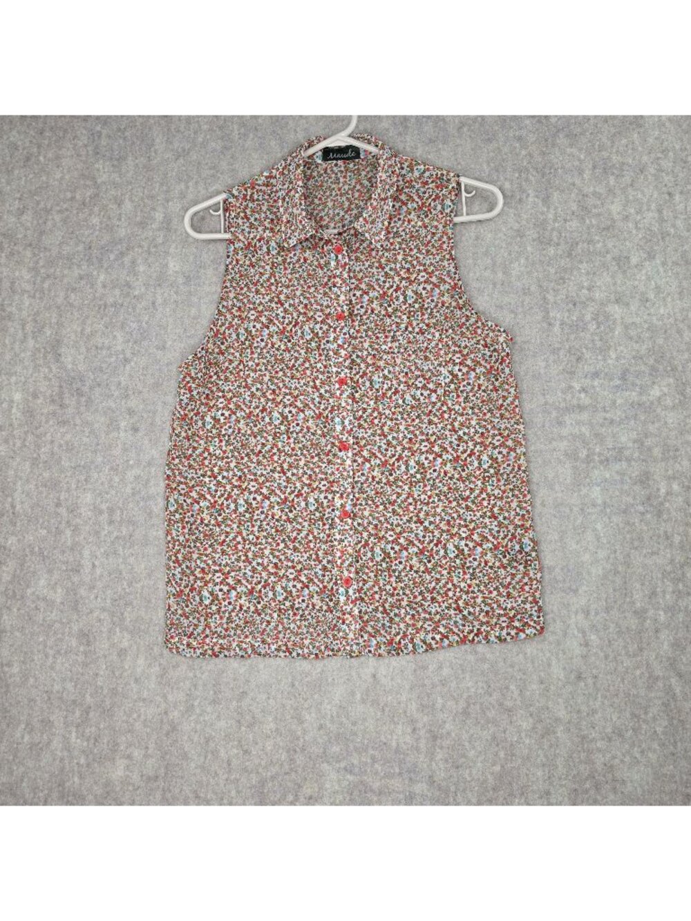Maude Womens Sleeveless Button-Down Floral Top Red & White Size M Lightweight